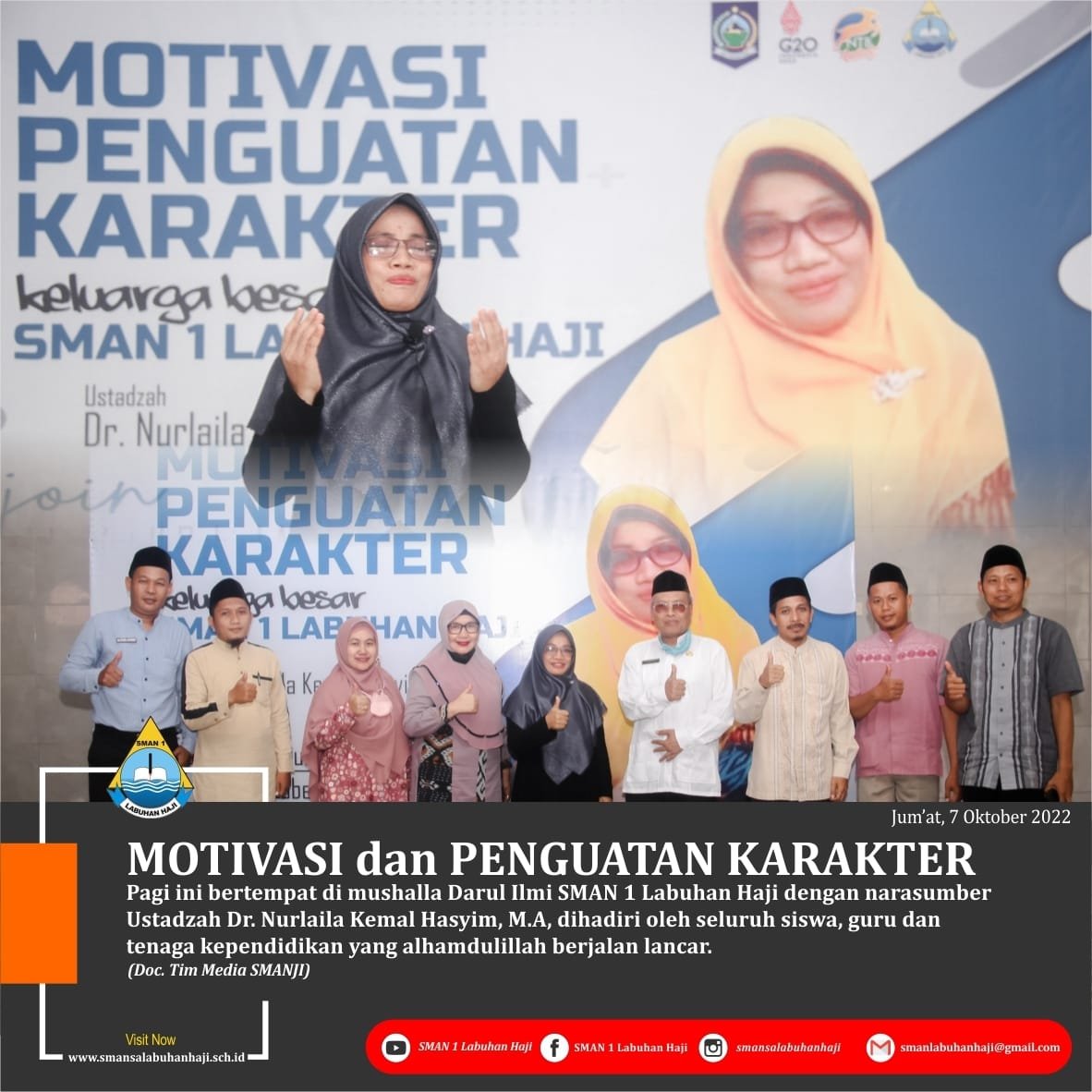 motivasi penguatan karakter keluarga besar SMAN 1 Labuhan Haji bersama ustadzah Dr. Nurlaila kemal Hasyim, M.A 